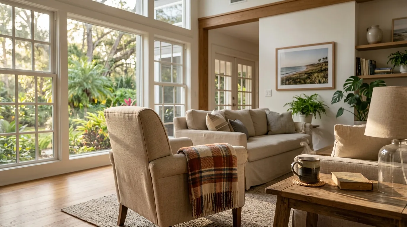 A warm Florida living room on a cool December morning