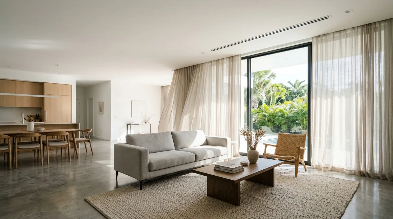A bright modern Florida great room with a clean ceiling air vent